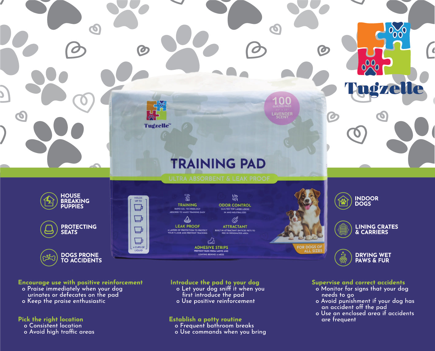 Lavender Dog Training Pads – Ultra Absorbent, Stay-Put, 100 Count