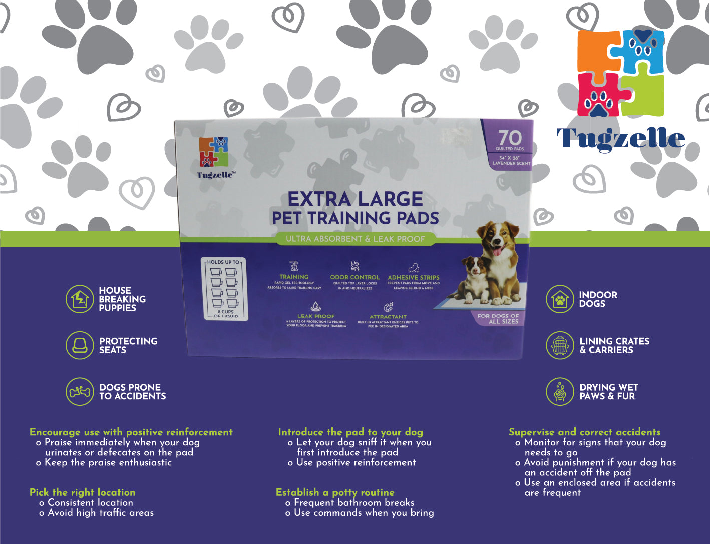 XL Lavender Dog Training Pads – Ultra Absorbent, Leak-Proof, 70 Count